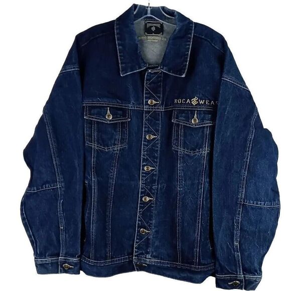 Rocawear Denim  Dungaree Jacket Men's Sz XL Y2K Vintage Great Preowned Condition - Picture 1 of 16